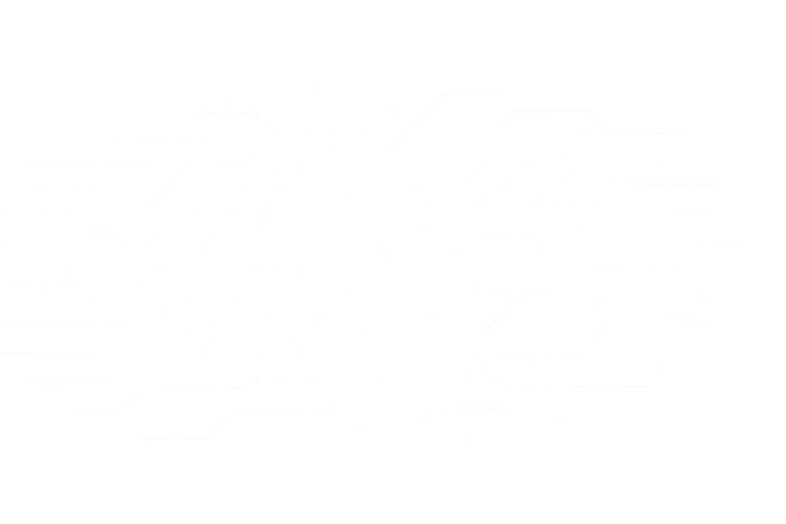 Technical line-art illustration of interconnected gears and tools, symbolizing business workflow optimization, process automation, and digital efficiency